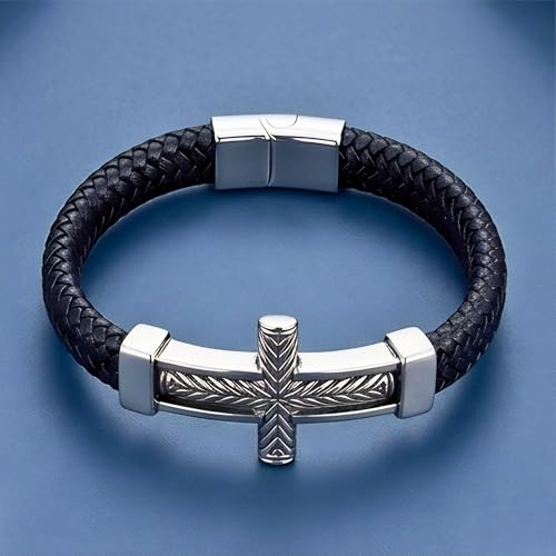 Image of THE MEN THING Leather Bracelet for Men - American Style Genuine Leather Multi-Layer Braided Bracelet with 100% Stainless Steel Magnetic Buckle for Men & Boys (8 inch)