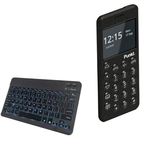 BoxWave Keyboard Compatible with Punkt MP02 (2018) - SlimKeys Bluetooth Keyboard - with Backlight, Portable Slim LED 7 Colors - Jet Black