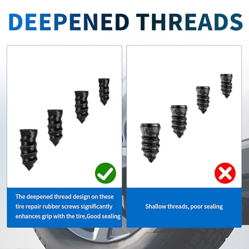 Image of 4 Size 60PCS Heavy Duty Tire Plugs Kit with Screwdriver,Deep Threads Screw in Tire Plugs for Quick Puncture Repair,Professional Tires Repair Rubber Nail Kit for Car,Truck,SUV (4 Size 60PCS)