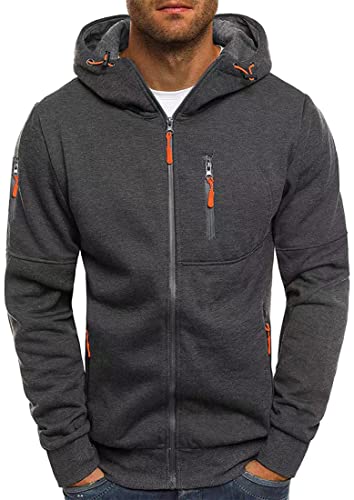 EMLAI Sudadera con Capucha para Hombre, Chaqueta con Capucha, Sudadera básica, suéter cálido de Lana con Cremallera,Gris Oscuro,XL Cover