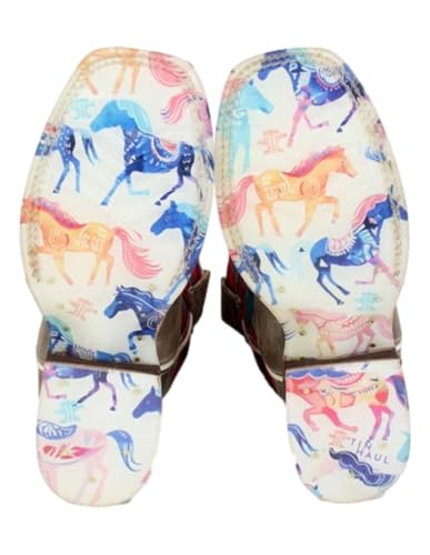 Tin Haul Kid`s Happy Serape and Colorful Horses Sole Square Toe Boot3