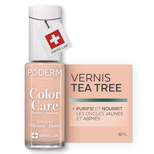 PODERM Vernis Soin au Tea Tree - Nude Beige | Swiss Lab - 8ML | Enrichis en Tea Tree, Silicium & Biotine | Purifie, Clarifie & Nourrit les Ongles Jaunes et...