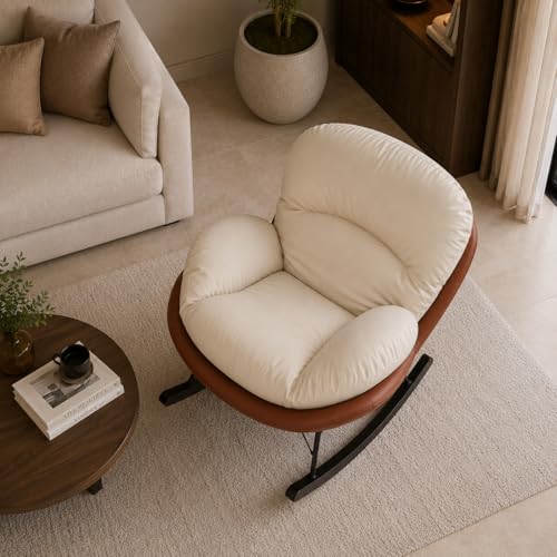 Image of The Attic Rocksy Lounge Chair, Aaram Chair for Adults, Modern Rocking Chair, Peach, Beige