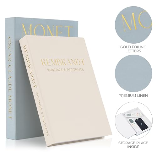 Beautiful Decorative Books - Set of 2 Linen Boxes Enhance Your Coffee Table, Bookshelf or Mantel Decor - Stylish Fake/Faux Books for Modern Home Decoration, Photo Storage and as a Keepsake Box