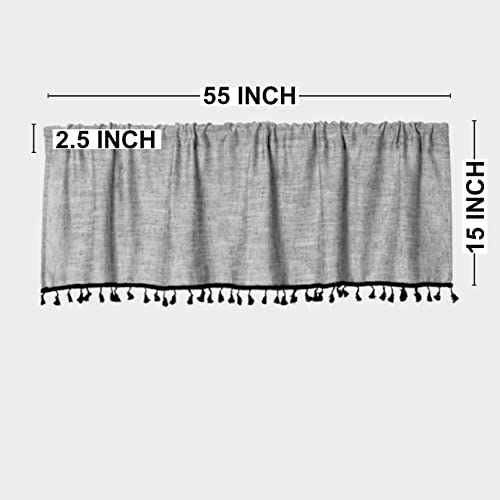 2 Pack Boho Tassel Kitchen Valances For Windows Modern Farmhouse Cotton Linen Valance Curtains Topper Country Rustic Bathroom Small Window Treatment Bohemian Decor (55X15 Inch, Grey) #TOP6