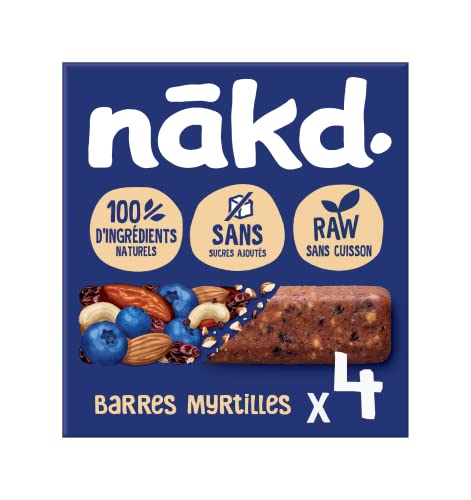 Nākd. Myrtilles | Raw Barres de Fruits et Noix | 100% D'ingrédients Naturels | Sans Sucre Ajoutés | Vegan | 4 x 35g