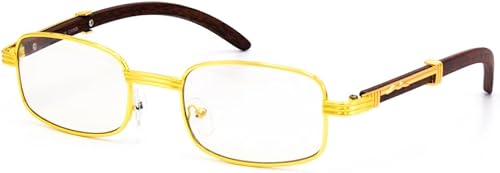 Antars - Lentes de sol rectangulares ovalados vintage con lente transparente de metal y madera para mujeres y hombres, elegantes lentes de sol