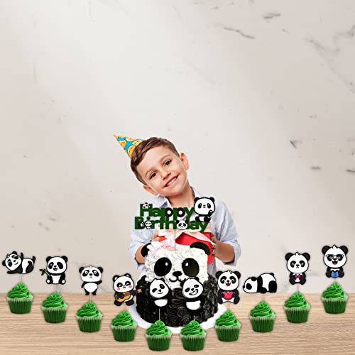Image of FestikoCute Cartoon Panda Birthday Decoration Supplies (11 Pcs), Children Party Decoration,Girl Birthday Decoration Full Birthday Set Cake Topper,Cup Cake Topper for Birthday Decoration