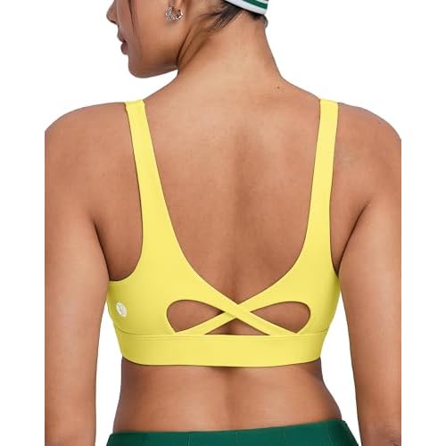 RUNNING GIRL Sports Bra for Women High Support, Molded Cup High Impact Sports Bras with Sewn in Pads Workout Running Bra Bright Yellow Large
