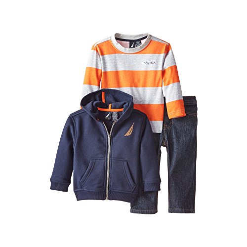 Image of Nautica Baby-Boys 3 Piece Set Fleece Long Sleeve Tee Denim Pant