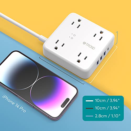 Power Strip Surge Protector - TROND Ultra Thin Flat Extension Cord 5ft with 4 USB Ports(1 USB C Charger), 4 Widely-Spaced Outlets, Compact & Small, 1440J, Wall Mount for Home Office Dorm, White