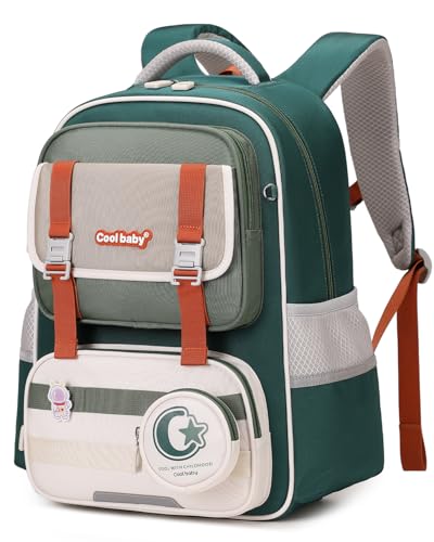 Tanou Schulrucksack Jungen 2.-5. Klasse, 22L Ergonomischer Rucksack Kinder für Grundschule, Oxford Stoff Kinderrucksack Schultasche für Junge 8-12 Jahre, Grün