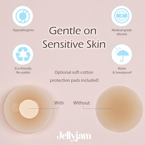 Jellyjam Nipple Petals Cover- Sticky Silicone Nipple Pasties for Girl, Women with Soft Pad, Storage Disc and Travel Case/Pack4