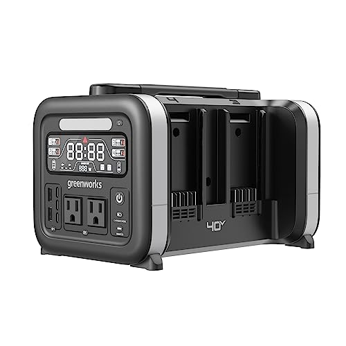 Greenworks 40V 500W Portable Power Station, 4-Slot Inverter, 2 AC Outlets, 5 USB Ports, Smart APP Control Power Generator, Outdoor Backup Power Supply (POWER 75+TOOLS, BATTERY SOLD SEPARATELY),Black