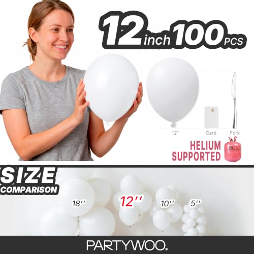 Image of PartyWoo White Balloons 100 pcs 12 Inch Latex Helium Pastel White Balloons for Wedding Baby Shower Birthday Bridal Shower Graduation Engagement Princess Anniversary Party Decorations White-Y13