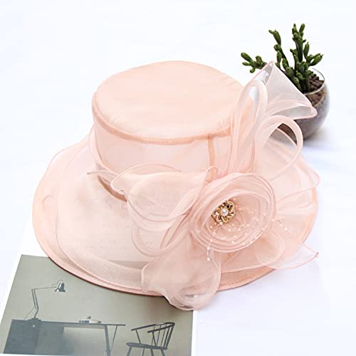 ELLYDOOR Women Derby Fascinator Hat Organza Church Wedding Tea Party Hats Wide Brim Sun Hat
