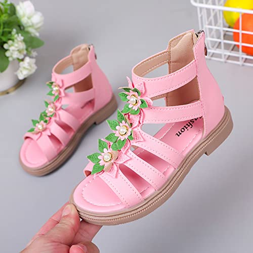 Adorable Girls High Top Sandals with Floral Embellishments and Convenient Back Zipper Perfect Kids Slides Sandals Girls (Pink, 26 Little Child)2