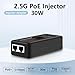 PoE Injector Up to 30w Power Supply, 2.5 Gigabit PoE Adapter for IP Cameras and VoIP Phones Network Distance Up to 328 ft. PoE Power Supply IEEE 802.3af Compliant Desktop UL Certified PoE Injec