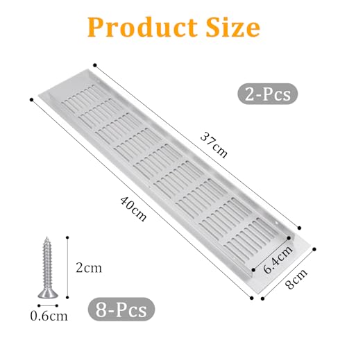 CONNECTION Air Vent Grille Cover 2 Pcs Aluminum Alloy Ventilation Grilles 8 x 40 CM Air Vent Covers for Walls Rectangle Kitchen Plinth Vent Cover Cupboard Vents for Kitchen,Bathroom(Silver) - Image 2