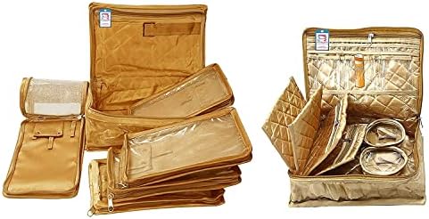 atorakushon Combo Satin Makeup Pouches Vanity Jewellery Traveling Organizer Storage Box Cosmetic carry it along anywhere easily For Women Golden