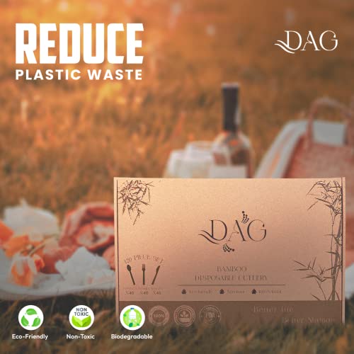 Dag Disposable Wooden Cutlery Sets - 120 Piece Total: 40 Forks, 40 Spoons, 40 Knives, Ecological Biodegradable Compostable Wooden Utensils & Wooden Cutlery #TOP5