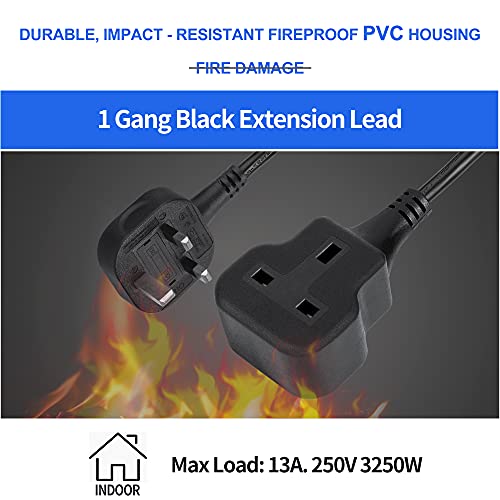 TISDLIP 1 Gang Extension Lead, 3M/9.84Ft Long Plug Extension, Easy Clean & Soft Black Extension Cable - Image 4
