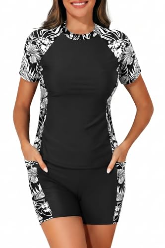 Image of Daci Short Sleeve Rash Guard 2 Piece Swimsuits with Bord Shorts