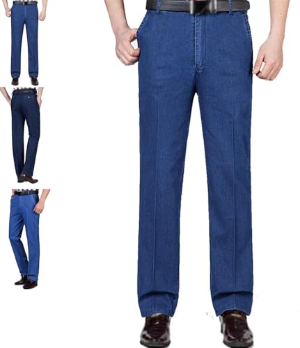 Dudlle Men's Fit Stretch Dad Jeans, Cooliflex Jeans, Men's Classic Straight Fit Stretch Jeans, Elastic Waist Jeans