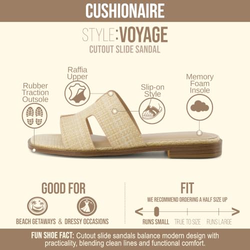 Image of CUSHIONAIRE Voyage Cutout Strap Slides for Women, Slip On Summer Flats, Trendy Footwear, Memory Foam Vegan Leather Comfortable Vacation Style Sandals