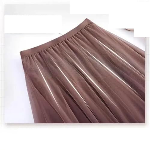 Women's Solid Vintage Elastic Waist Tulle Skirt Casual A-Line Loose Midi Beach Skirts4
