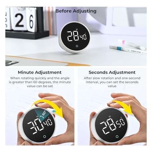 Image of EooCoo Digital Kitchen Timer with Stand,199-Minute Visual Timers LED Display for Kids＆Adults,Magnetic Countdown Countup,Management Education Tool for Home Kitchen,School,Office,Fitness,Studying- White