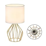 Pete’s Choice. Gold Desk Lamp - Modern Table Lamp - White Linen Fabric Shade - Small Golden Lamp -...