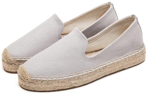 Image of Women's Classic Slip on Flat Shoes Casual Cap-Toe Platform Simple Espadrille Canvas Loafers