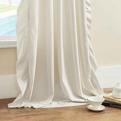 Cream Curtains 84 Inch Length For Living Room Bedroom Shabby Chic Ivory Ruffle Drapes 2 Panels Set Rod Pocket Light Filtering Window Curtains For Kids Girls Nursery Room Farmhouse Decor, 52X84 #TOP4
