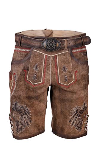 Krüger Herren Trachten Lederhose kurz, Modell: MEI Hoamat mit Gürtel, Knielang, Tracht, Volksfest