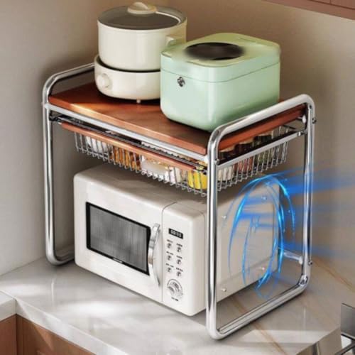 RMWHGDUL Kitchen Storage Rack Countertop Organizer Shelf Stand With Wooden Top And Metal Frame Wire Basket Shelf For Everyday Items suitable for cooking prep areas small kitchens dorms - Image 5