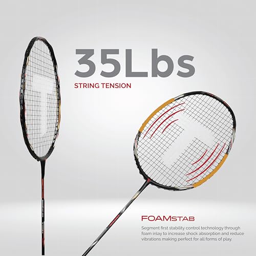 Image of TANSO Black Aeroray Strung Professional Badminton Racket (35 Lbs Tension, 6.5mm Ultra Slim Solid Shaft, Recommended by Padukone School of Badminton)