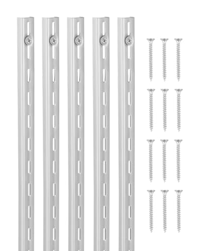 VEVOR Pilastri per Mensole, Staffe per Mensole Regolabili in Acciaio inox, Inserti per Strisce di Pilastri con 40 Viti, per Scaffalature a Parete, Armadio, 990 x 17,6 x 10,5 mm 10 Pezzi