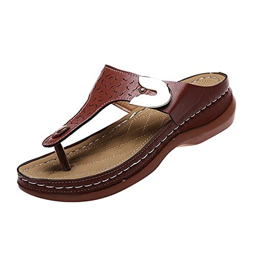 wangdahua Flip Flops Damen Sandalen Sommer Flach Zehentrenner mit Strass Bohemian Elegant Sommerschuhe,Braun,37 Cover