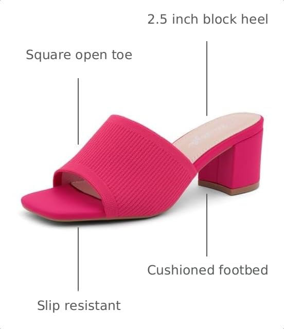 Image of Herstyle Square Open Toe Heeled Sandals for Women 2.5 Inch Low Block Chunky Heel Sandals Slip-On Mules Comfortable Dress Shoes for Party Wedding Office