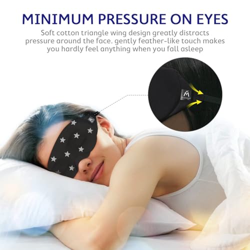 Mavogel Cotton Sleep Mask - Sleep Eye Mask for Men Women, Super Soft and Comfortable Eye Covers, Light Blocking Night Eyemask for Sleeping Yoga Nap Meditation, Includes Travel Pouch (Star Style)