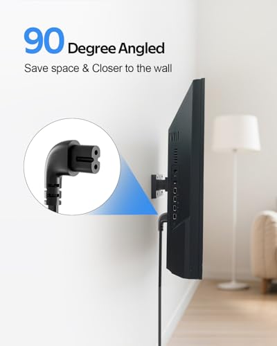 TV Stromkabel C7 3,0 m – Passend für Samsung, LG, Philips, Sony Fernseher – 2-Polig Euro Typ C Stecker auf C7 Buchse, 90° Gewinkelt – Platzsparendes Netzkabel für PS5, Xbox, Haushaltsgeräte