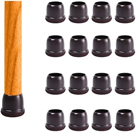 Extra Small Silicone Chair Leg Floor Protectors, Dark Brown Chair Leg Caps w/Wrapped Felt, Dark Silicon Furniture Leg Feet Cups, No Noise No Scratches16 Pcs (Round, Fit: 0.5" - 0.8")
