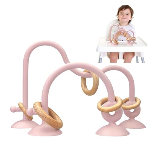 LYNSAN Montessori Babyspeelgoed, zuignap, kinderstoel, sensorisch speelgoed, siliconen met houten ring, babyspeelgoed voor jongens en meisjes, kleuterschool, thuis, babykamer, roze