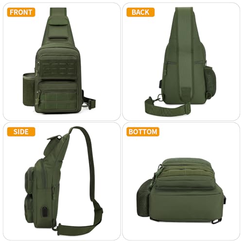 HUNTVP Taktische Brusttasche Herren Sling bag Militär Schultertasche Umhängetasche Tactical Chest Bag MOLLE Crossbody Bag für Alltag Reisen Wandern Camping (Grün)