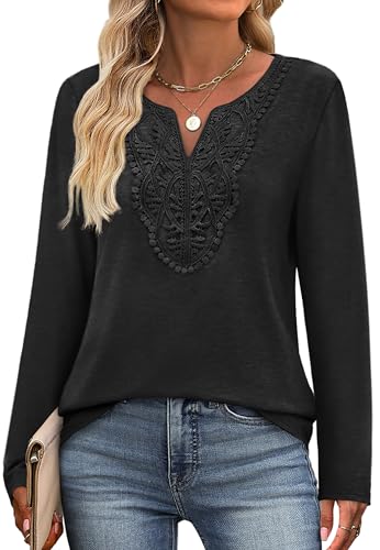 Image of XIEERDUO Boho Tops for Women Blouses Dressy Casual V Neck Long Sleeve Shirts Fall Outfits Trendy Vacation Clothes