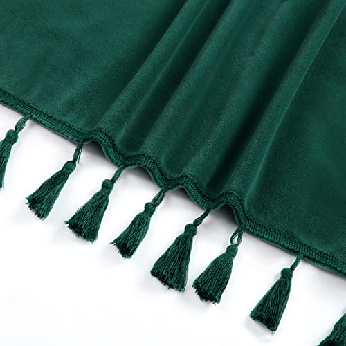 Caromio Boho Tassels Soft Luxury Room Darkening Velvet Window Valance Curtains For Bedroom Living Room, Green, 52 X 15 Inch #TOP3