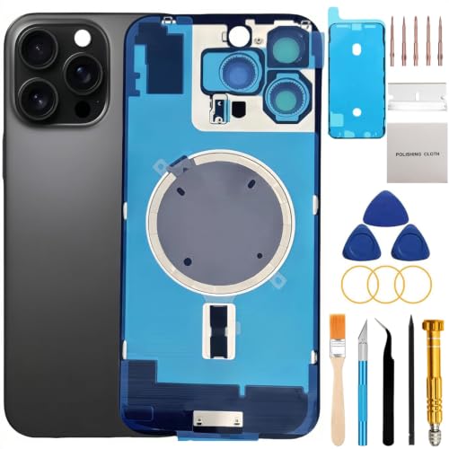 WWU Back Glass Housing Replacement for iPhone 16 Pro Max Black with Camera Lens Adhesive and Repair Tools Kit