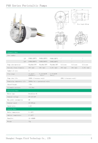 Pompe péristaltique 24 V DC micro-pompe à eau longue durée P40BL12BPT1 - 4