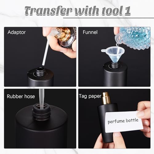 6 Pack 50 ml Glass Perfume Bottles and Refill Tools Set, Travel Perfume Atomizer Spray Bottles, Portable Empty Refillable Atomizer Decanters with Dispenser Transfer Kit (Black)4